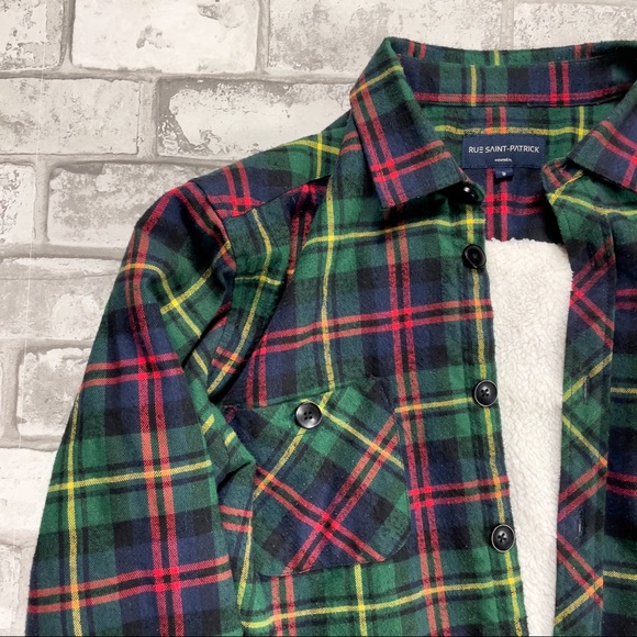 Rue Saint Patrick Sherpa Lined Overshirt Green/Red/Yellow - Picture 6 of 11